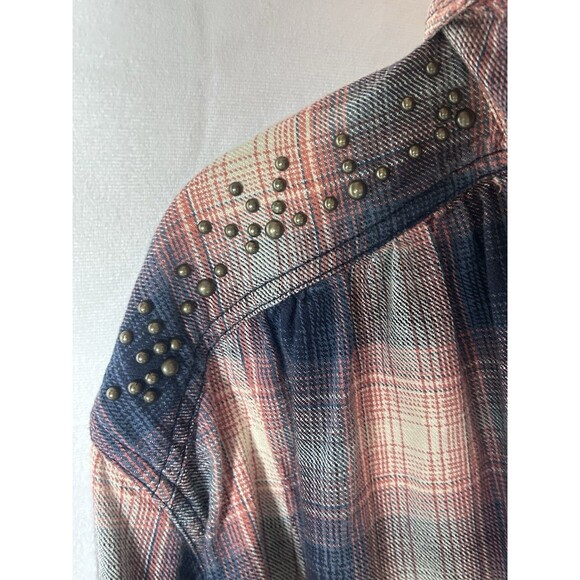 Free‎ People Womens XS Plaid Distressed Stud Longsleeve Button Down Top - Picture 9 of 14